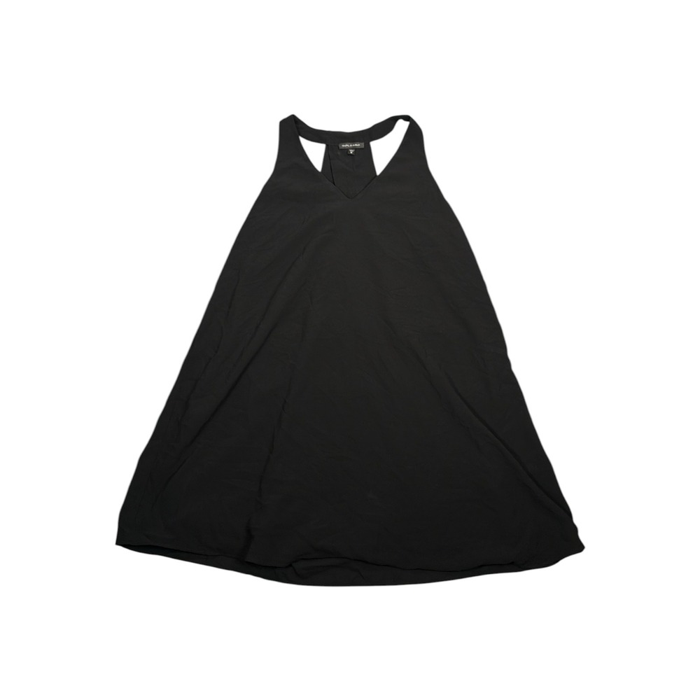 Solemio Womens Black Sheer Racerback Pleated Back V-Neck Mini Shift Dress‎ Small